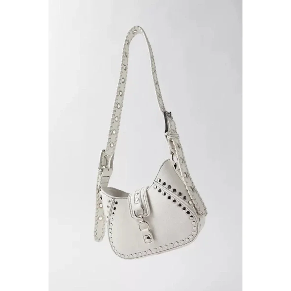 White Studded Shoulder Bag‎ Silver Studs Adjustable Strap Grunge purse